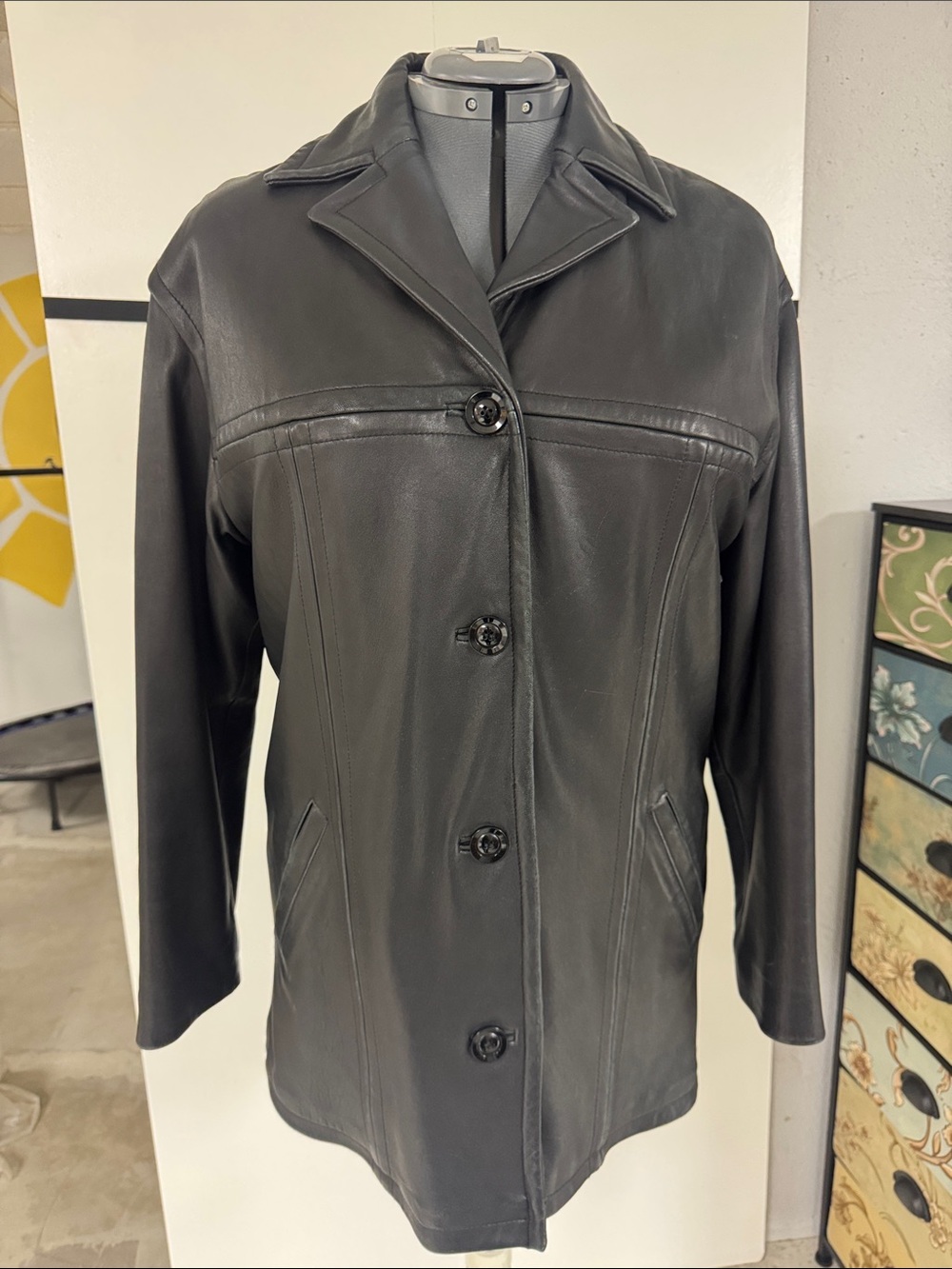 Women's Black Leather Button-Front Shacket